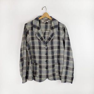 Flax 100% linen plaid blazer jacket womens Small